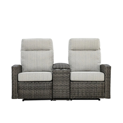 Malibu II Outdoor Wicker Reclining Console Loveseat Conversation Set with a pair of Recliners | Outdoor Set