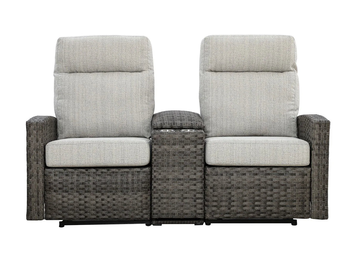 Malibu II Outdoor Wicker Reclining Loveseat Sofa with Console