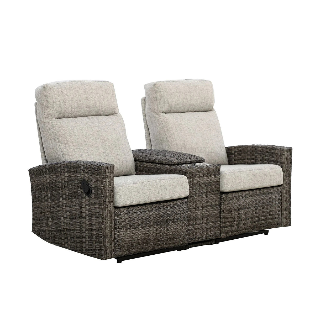 Malibu II Outdoor Wicker Reclining Console Loveseat Conversation Set with a pair of Recliners | Outdoor Set