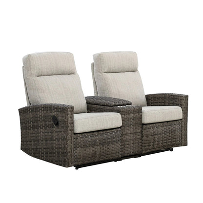 Malibu II Outdoor Wicker Reclining Console Loveseat Conversation Set with a pair of Recliners | Outdoor Set