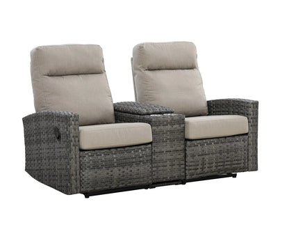 Malibu II Outdoor Wicker Reclining Loveseat Sofa with Console in Sunbrella® Canvas Taupe
