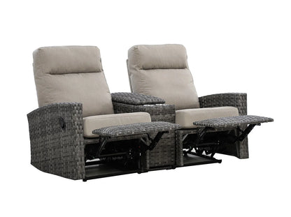 Malibu II Outdoor Wicker Reclining Loveseat Sofa with Console in Sunbrella® Canvas Taupe