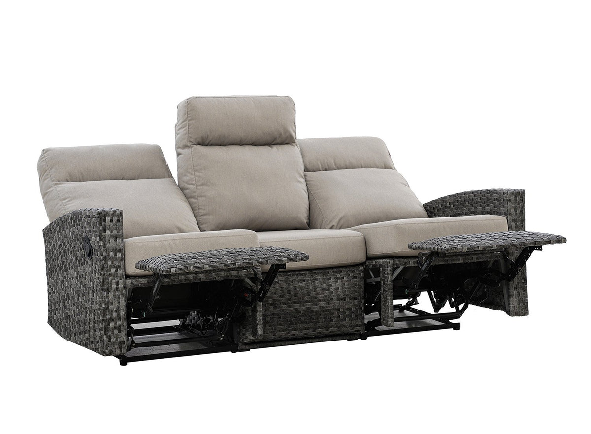 Malibu II Outdoor Wicker Reclining Sofa Conversation Set with a pair of Recliners in Sunbrella® Canvas Taupe | Outdoor Set