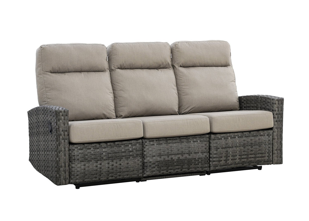 Malibu II Outdoor Wicker Reclining Sofa Conversation Set with a pair of Recliners in Sunbrella® Canvas Taupe | Outdoor Set