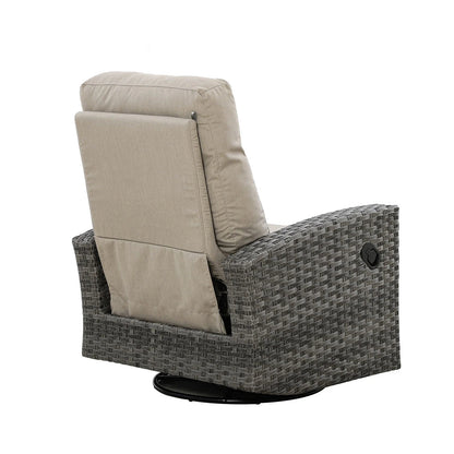 Malibu II Wicker Outdoor 2PC Swivel Glider Recliner in Sunbrella® Canvas Taupe and Side Table | Outdoor Bistro Set