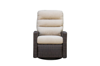 Monterey Espresso Wicker Outdoor 2PC Swivel Glider Recliner in Dune and Side Table | Outdoor Bistro Set