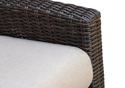 Monterey Espresso Wicker Outdoor 2PC Swivel Glider Recliner in Dune and Side Table | Outdoor Bistro Set