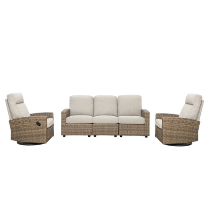Newport 5-piece Patio Wicker Modular Sofa Set with Swivel Glider Recliners | Outdoor Set