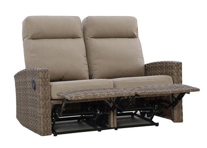 Newport Outdoor Wicker Reclining Loveseat Conversation Set with a pair of Recliners in Sunbrella® Spectrum Mushroom | Outdoor Set