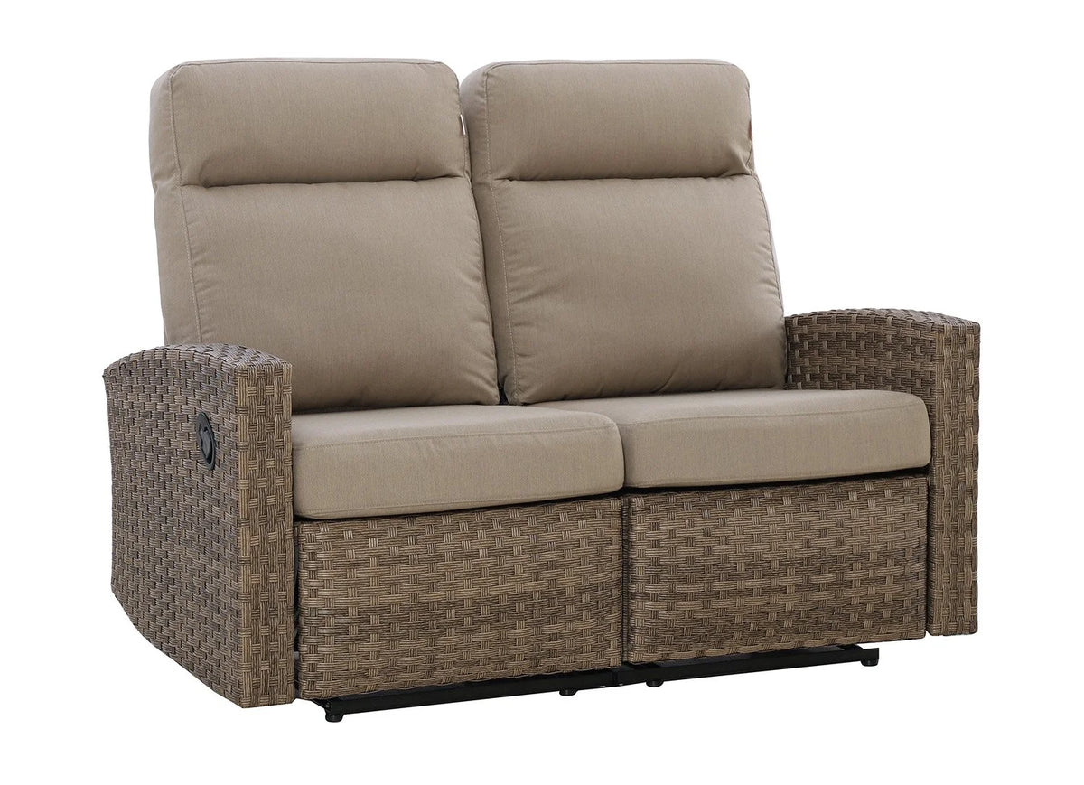 Newport Outdoor Wicker Reclining Loveseat Sofa in Sunbrella® Spectrum Mushroom