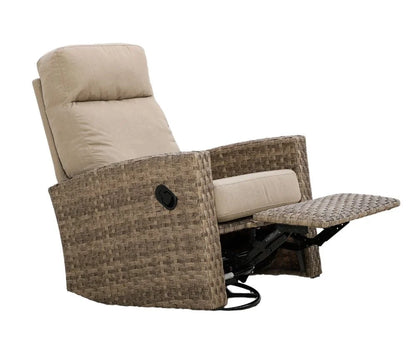 Newport Outdoor Wicker Reclining Loveseat Conversation Set with a pair of Recliners in Sunbrella® Spectrum Mushroom | Outdoor Set