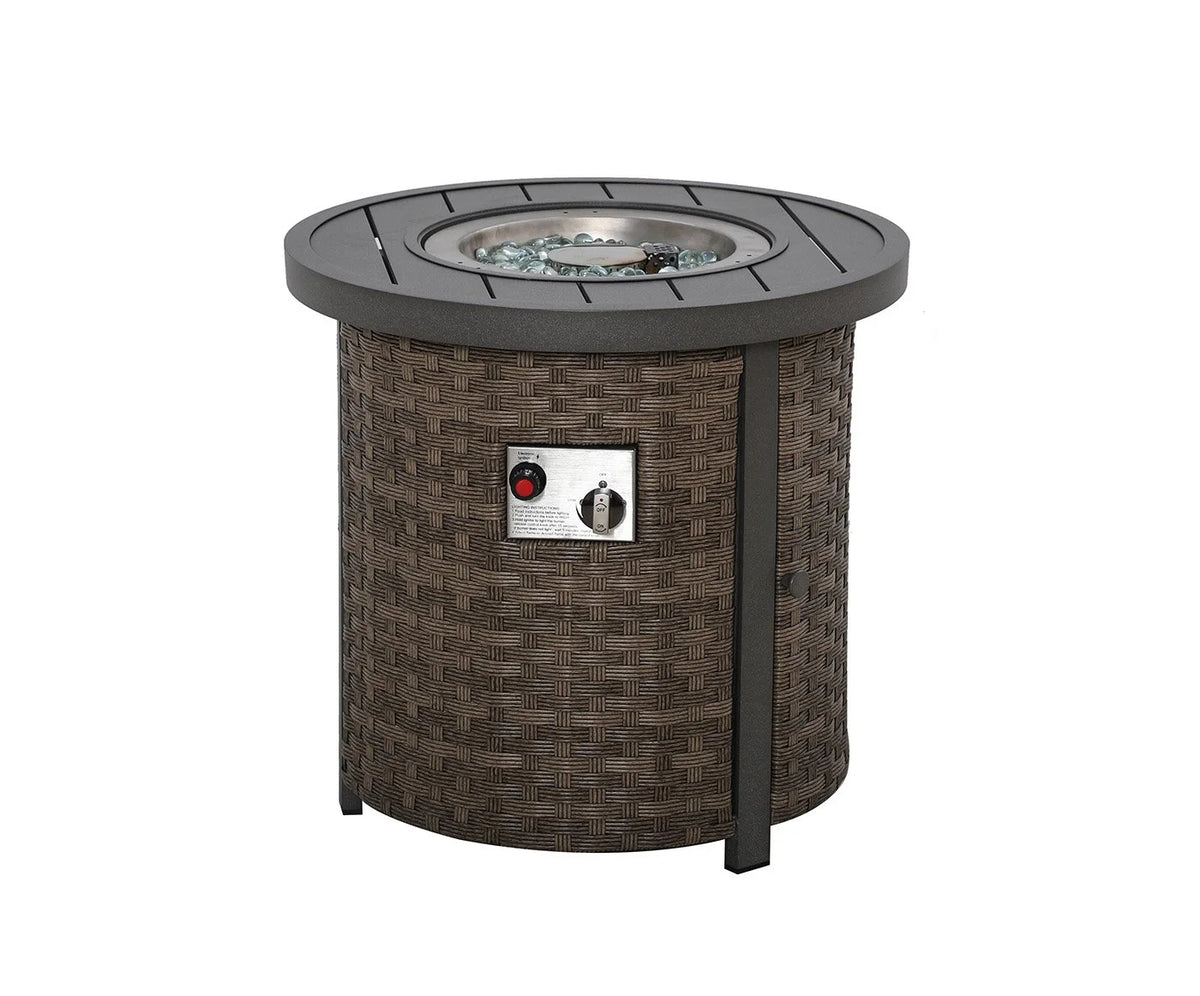 Newport Outdoor Firepit Bistro Set | 2PC Wicker Swivel Glider Recliner with Firepit Table
