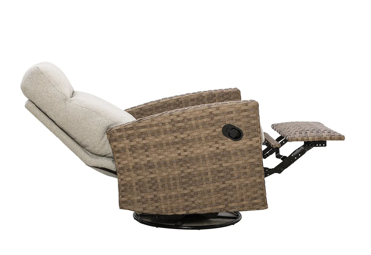 Newport Wicker Outdoor 2PC Swivel Glider Recliner and Wicker Side Table | Outdoor Bistro Set