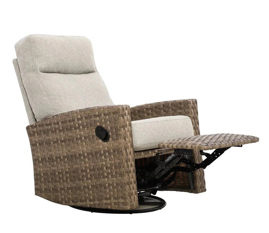 Newport Wicker Outdoor 2PC Swivel Glider Recliner and Wicker Side Table | Outdoor Bistro Set