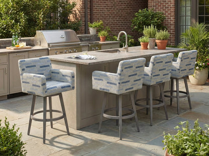 Outdoor Nook Solurium™ Swivel Bar Stool with Arms - Harbor Stripe | Outdoor Bar Stool