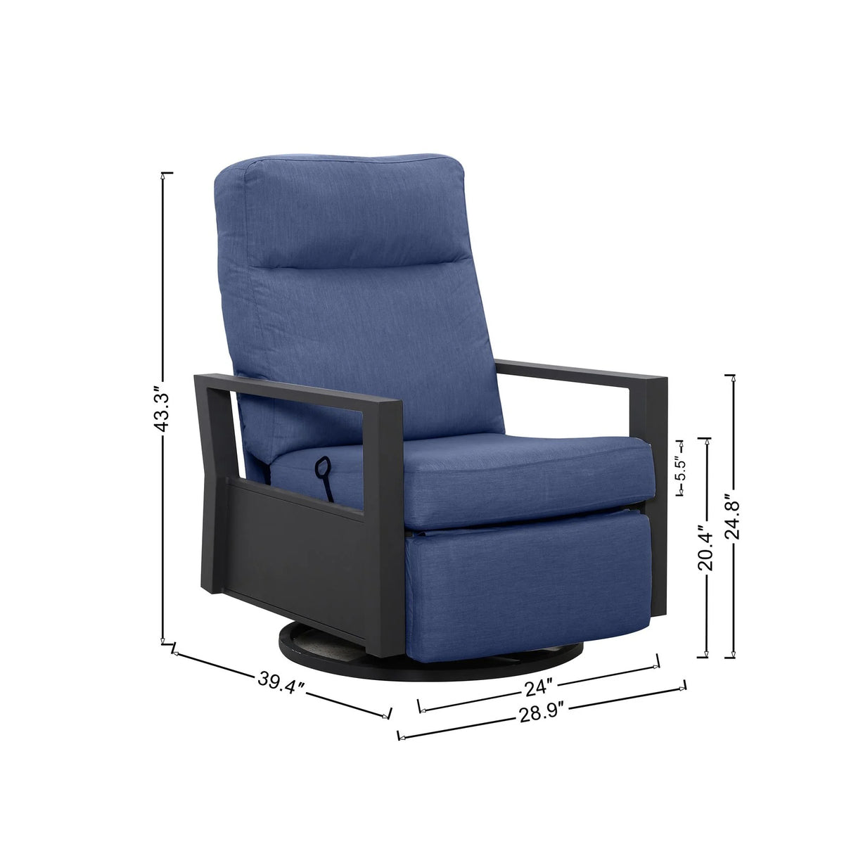 Shoreline Outdoor Recliner - Indigo Azure _ All-Weather Aluminum Frame _ Built-In Cover — Outdoor No - size