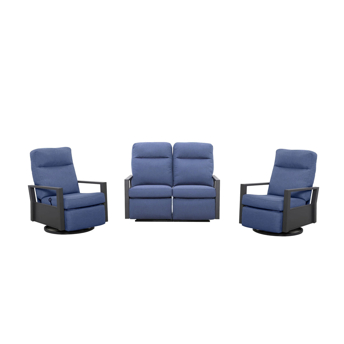 Shoreline 4-Seat Patio Aluminum Reclining Loveseat Conversation Set with Pair of Recliners | Outdoor Set