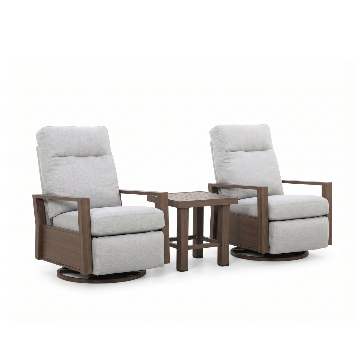 Shoreline Aluminum Outdoor 2PC Swivel Glider Recliner in Steeple Gray and Side Table | Outdoor Bistro Set