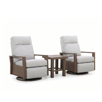 Shoreline Aluminum Outdoor 2PC Swivel Glider Recliner in Steeple Gray and Side Table | Outdoor Bistro Set