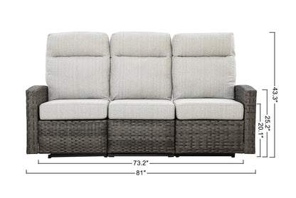 Malibu II Three-Seat Outdoor Wicker Reclining Sofa — Outdoor Nook USA - size