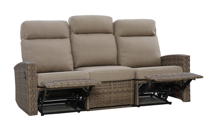 Newport Three-Seat Outdoor Wicker Reclining Sofa in Sunbrella® Spectrum Mushroom
