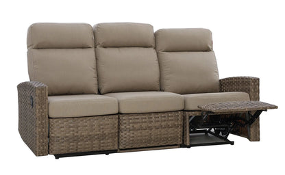 Newport Three-Seat Outdoor Wicker Reclining Sofa in Sunbrella® Spectrum Mushroom