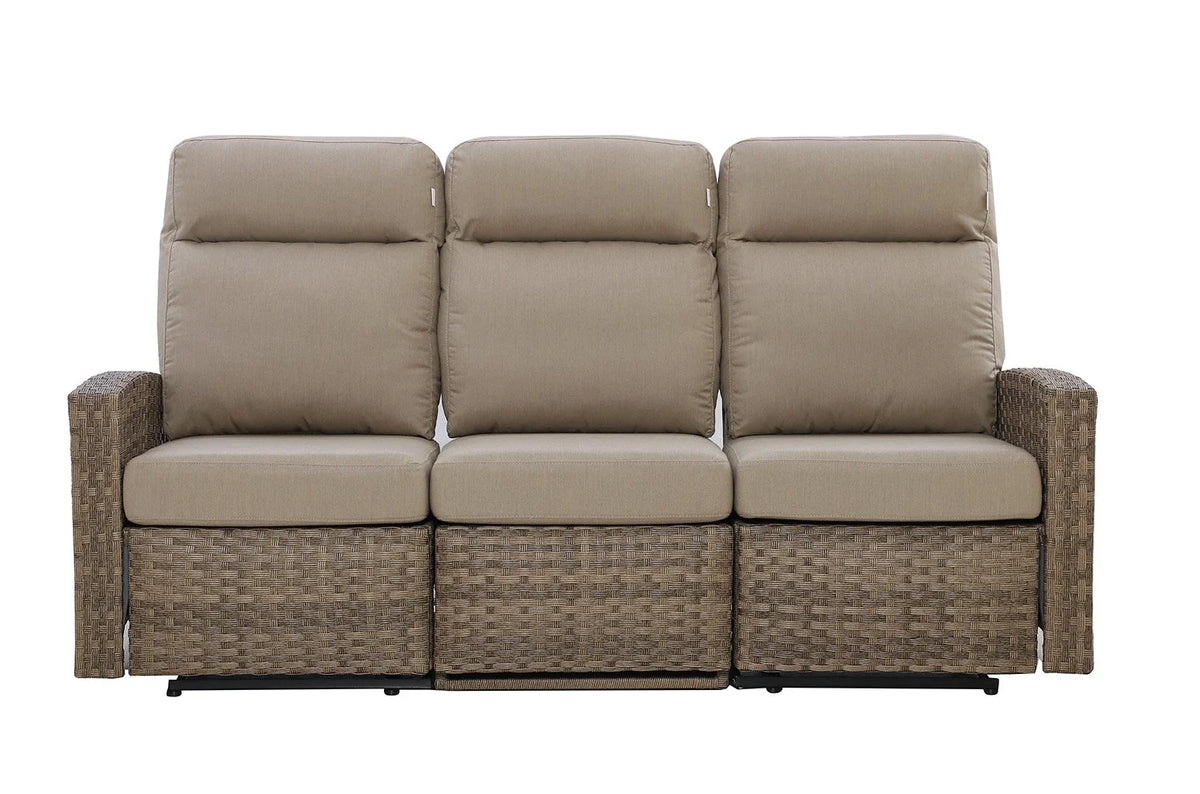 Newport Outdoor Wicker Reclining Sofa Conversation Set with a pair of Recliners in Sunbrella® Spectrum Mushroom | Outdoor Set