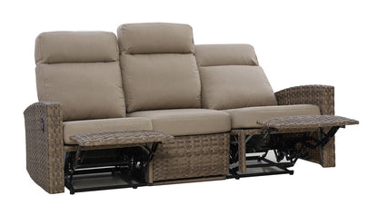 Newport Three-Seat Outdoor Wicker Reclining Sofa in Sunbrella® Spectrum Mushroom