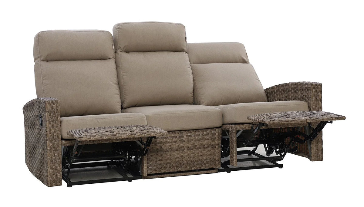 Newport Outdoor Wicker Reclining Sofa Conversation Set with a pair of Recliners in Sunbrella® Spectrum Mushroom | Outdoor Set