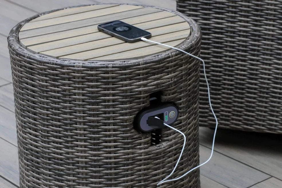 Newport Wosaic Wicker Side Table with Speaker & Charger