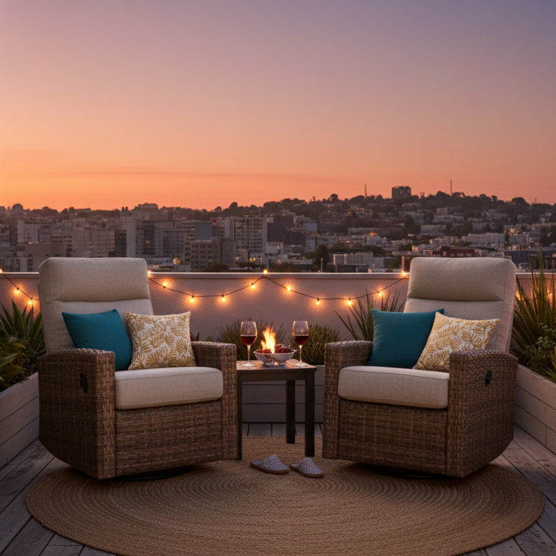 Newport Wicker Outdoor 2PC Swivel Glider Recliner and Side Table | Outdoor Bistro Set