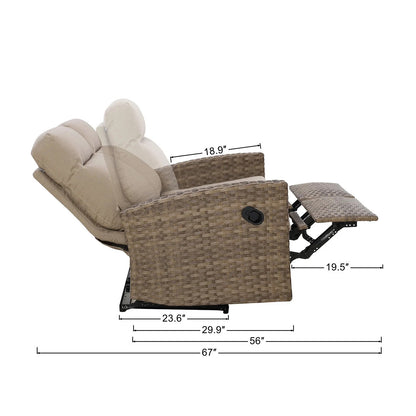 Newport Outdoor Wicker Reclining Console Loveseat Conversation Set with 2 Recliners in Sunbrella — O - size