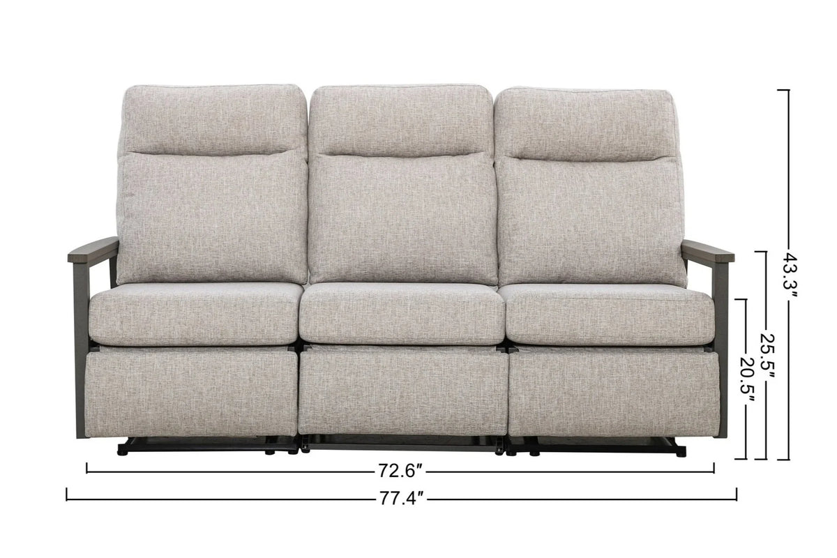 Huntington Three-Seat Outdoor Aluminum Reclining Sofa in Sunbrella® Canvas Canvas — Outdoor Nook USA - size