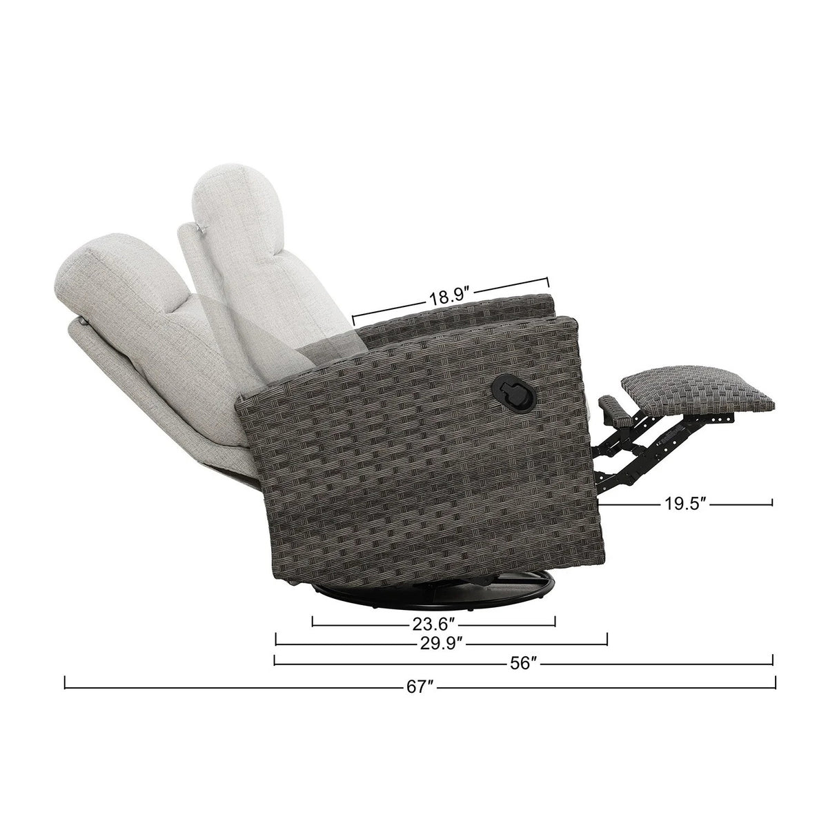 Malibu II Wicker Outdoor Swivel Glider Recliner in Sunbrella® Canvas Taupe _ Patio Lounge Chair — Ou - size
