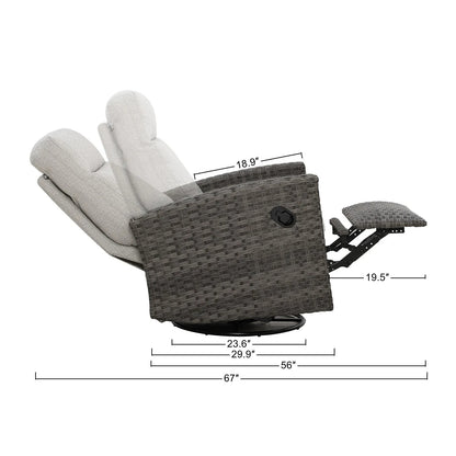 Malibu II Wicker Outdoor Swivel Glider Recliner in Sunbrella® Canvas Taupe _ Patio Lounge Chair — Ou - size