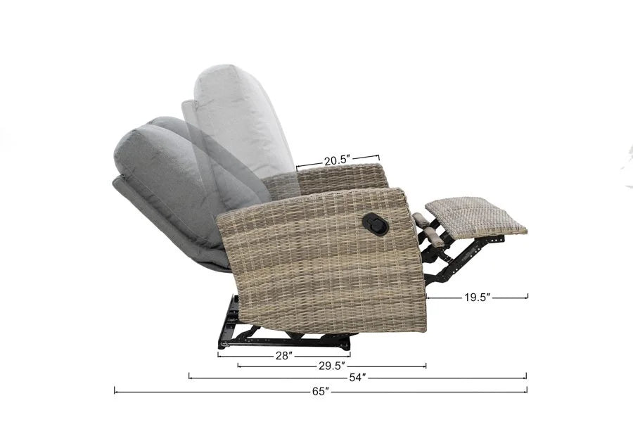 Keywest Outdoor Wicker Reclining Console Loveseat Conversation Set with a pair of recliners — Outdoo - size