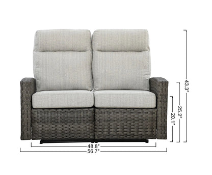 Malibu II Outdoor Wicker Reclining Loveseat Conversation Set with a pair of Recliners — Outdoor Nook - size