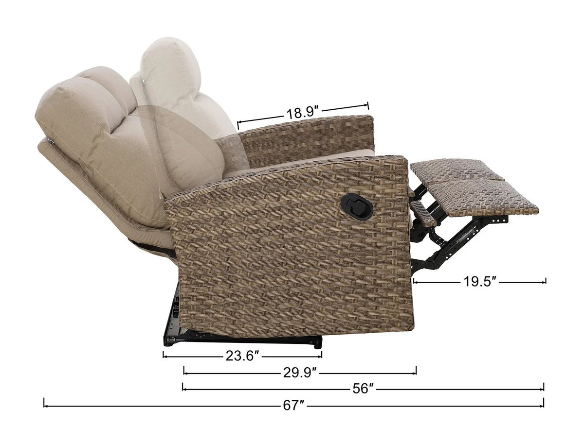 Malibu II Outdoor Wicker Reclining Sofa Conversation Set with ain Sunbrella® Canvas Taupe — Outdoor - size