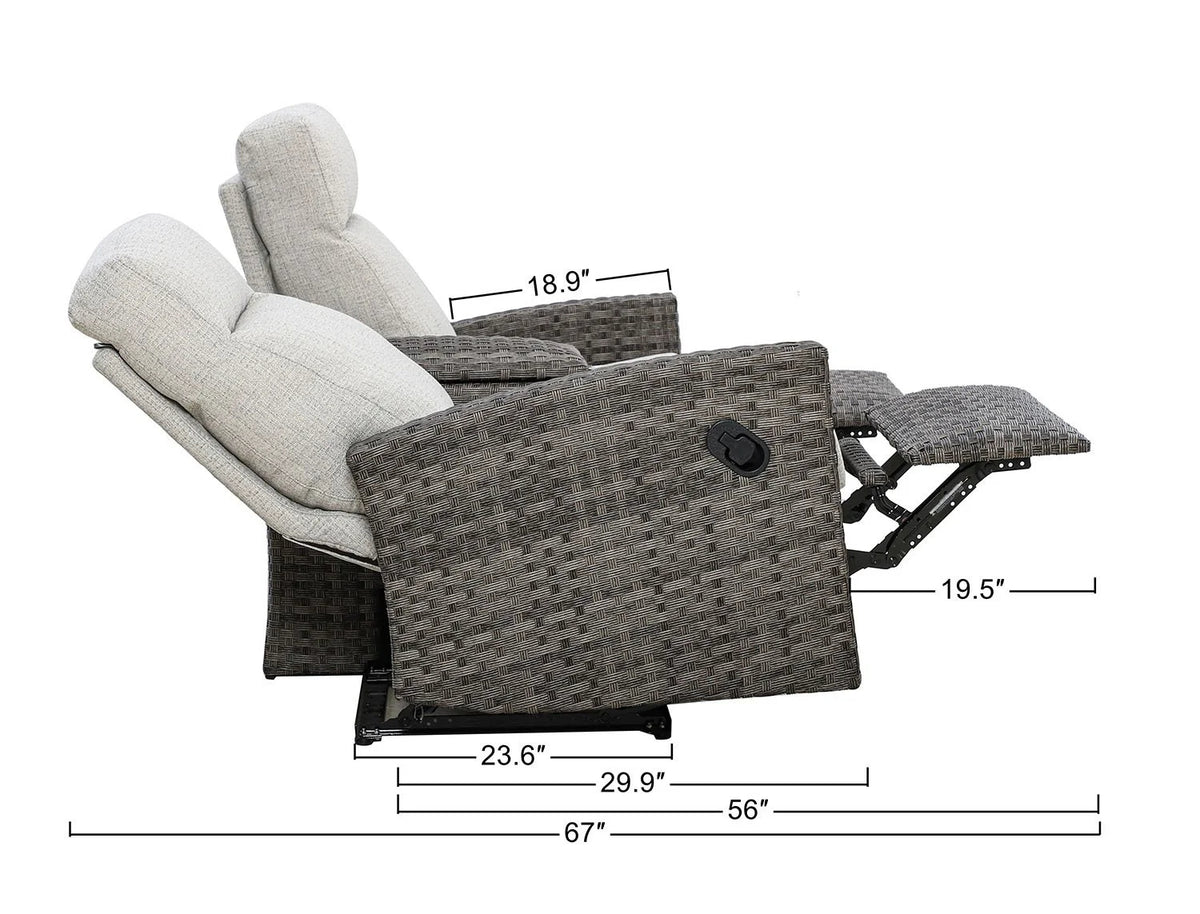 Malibu II Outdoor Wicker Reclining Loveseat Sofa with Console — Outdoor Nook USA - size