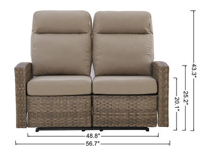 Malibu II Outdoor Wicker Reclining Loveseat Conversation Set with ain Sunbrella® Canvas Taupe — Outd - size